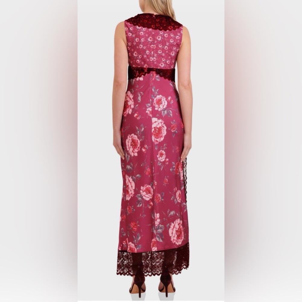 Avec Les Filles Burgundy Floral Maxi Dress Sz 2 like new - Picture 3 of 9